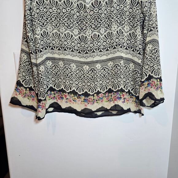 Sundance 100% Silk Boho Tunic Top Size M Embelished Floral Split V-Neck Peasant - Picture 8 of 10